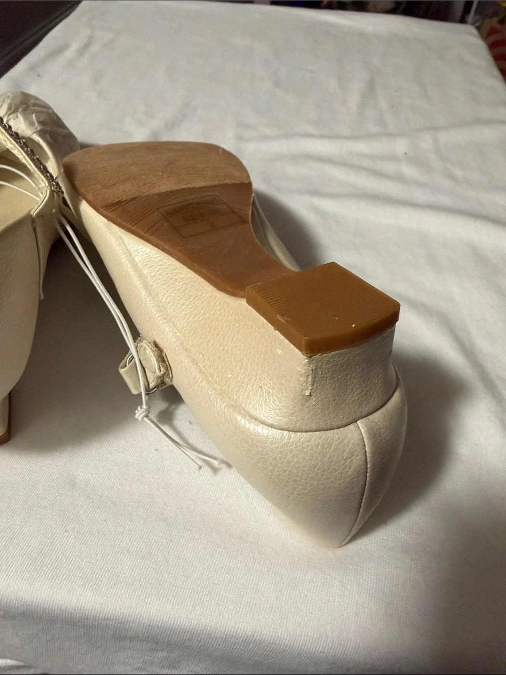 Jelly Beans Pearl Bow Rhinestone Mary Jane Flats - Ivory